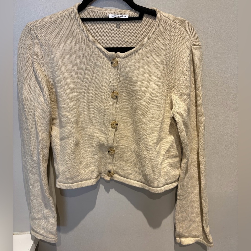 Reformation Cream Button-Front Knit Cardigan